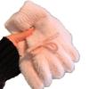 Korean Cute Blue Bow Knit Plush Gloves Women Winter Thick Fleece Warm Cold Proof Finger Gloves Fluffy Soft Comfortable Windproof