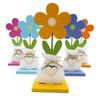Yousheng 5Pcs/Set Wooden Flower Ornament with Base Boho Farmhouse Rustic 3D Colorful Flower Wood Table Sign Centerpiece Home Office Desktop Decoration