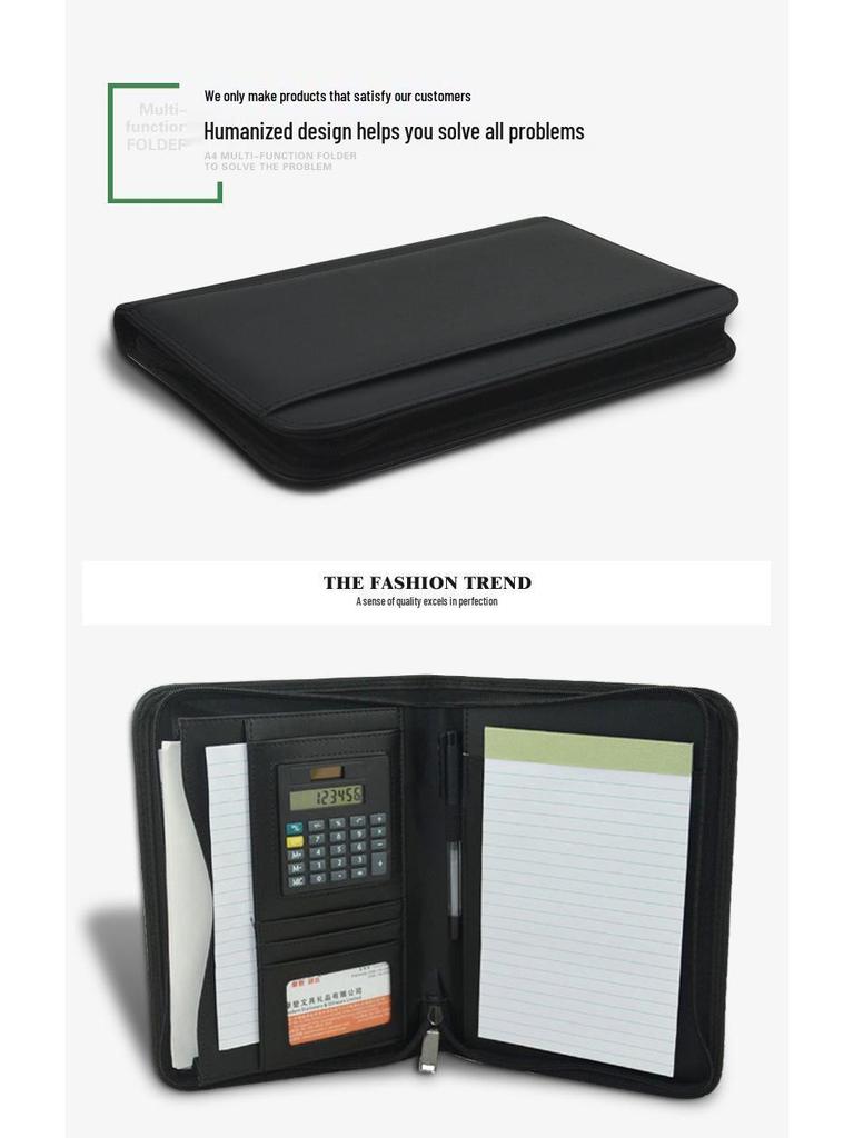 Moderner A5 Multifunktionaler PU Business Ordner mit Reißverschluss, Taschenrechner und Logo-bereitem Verkaufsleiter-Clip