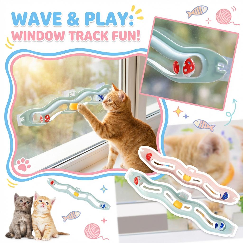 Interactive Track Ball Toy - Wall-Mounted Suction Cup Cats Toy With 3 Entertaining Balls For Indoor Kittens & Cats