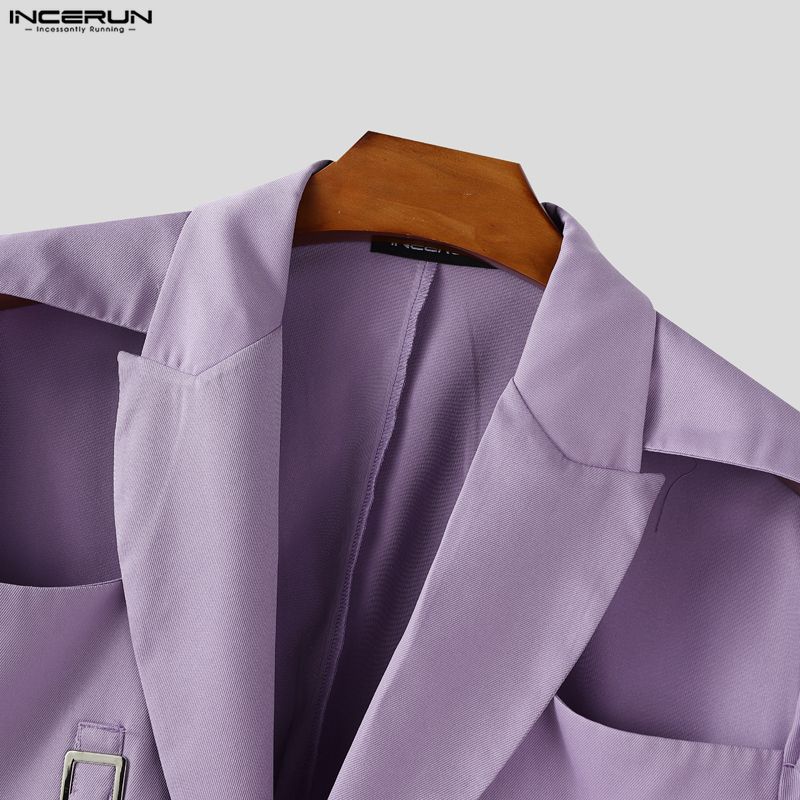 INCERUN Paltoane Blazer Subțiri cu Rever pentru Bărbați, Mânecă Lungă, Decupaje cu Nasturi