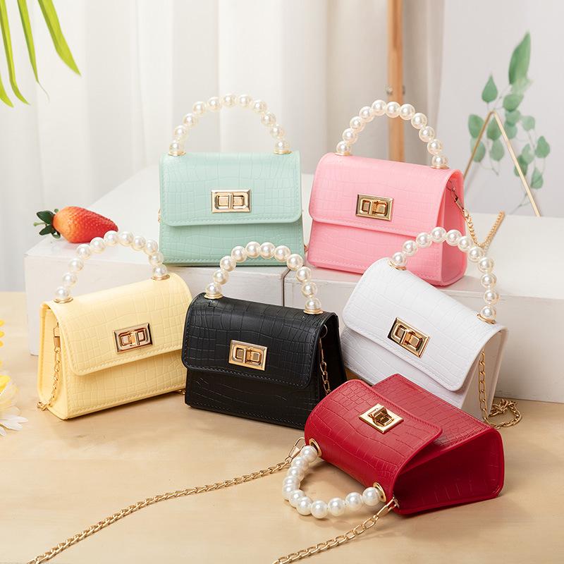 Crocodile Print PVC Jelly Crossbody Bag for Kids with Pearl Accent