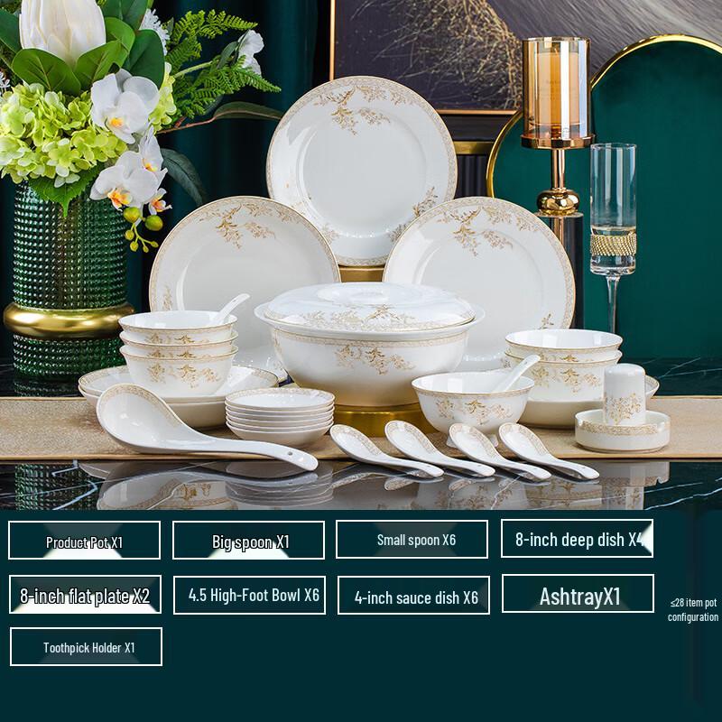 Retro Nordic Ceramic Dinnerware Set 28-Piece Set with Pot
