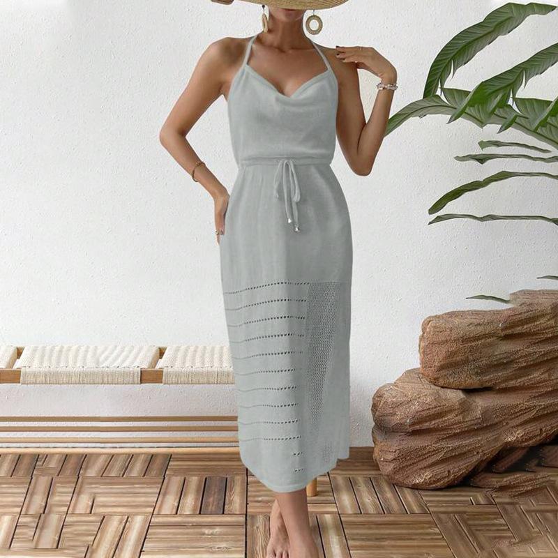 

Новое летнее пляжное платье для отпуска Сексуальное ажурное вязаное пляжное платье свободного кроя на шнуровке L