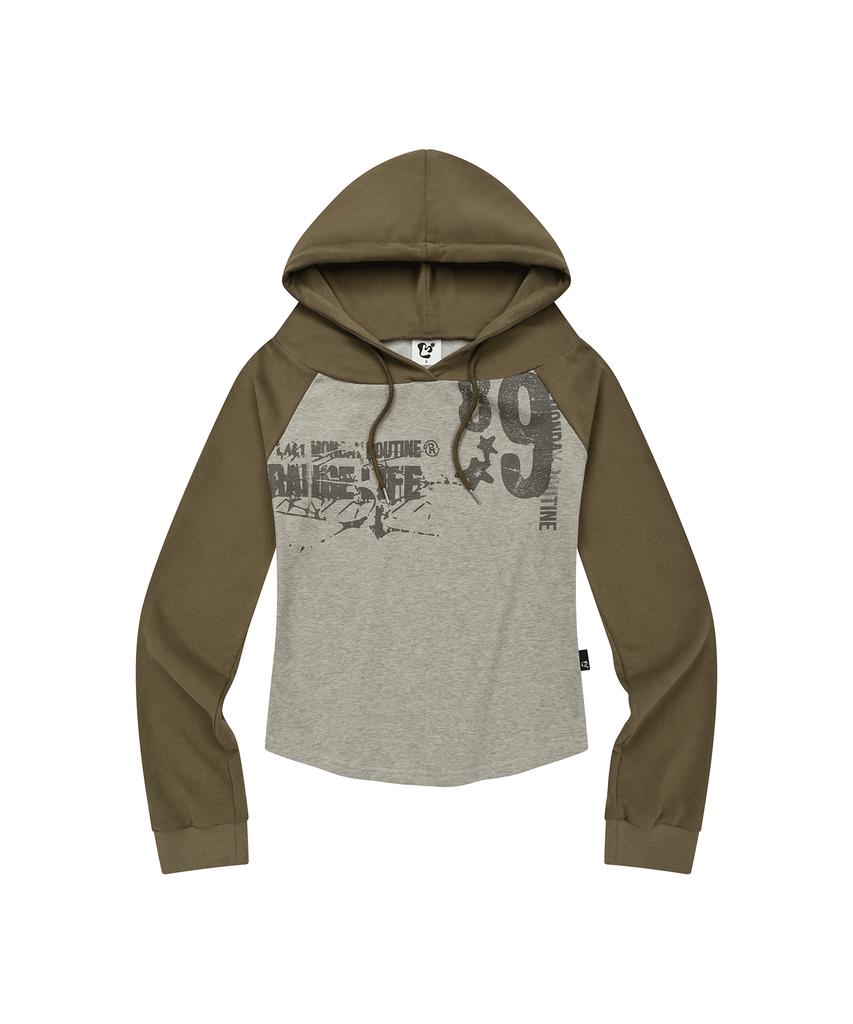 LMR Off-Shoulder Lettering Graphic Hoodie Long Sleeve T-Shirt Grey