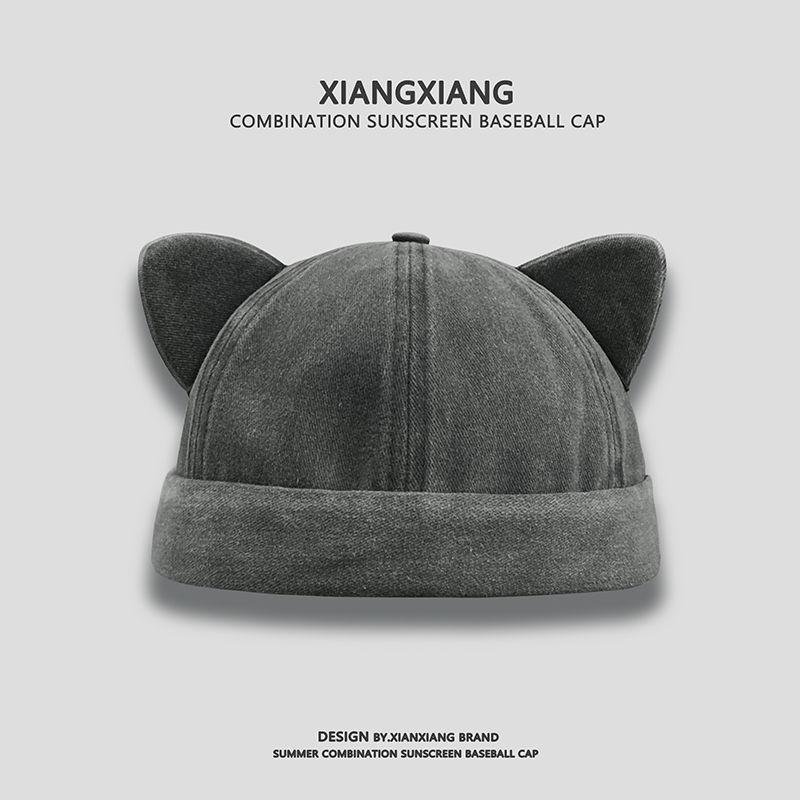 

Washed Vintage Cat Ear Brimless Cap – Adjustable Cotton Docker Hat L черный серый