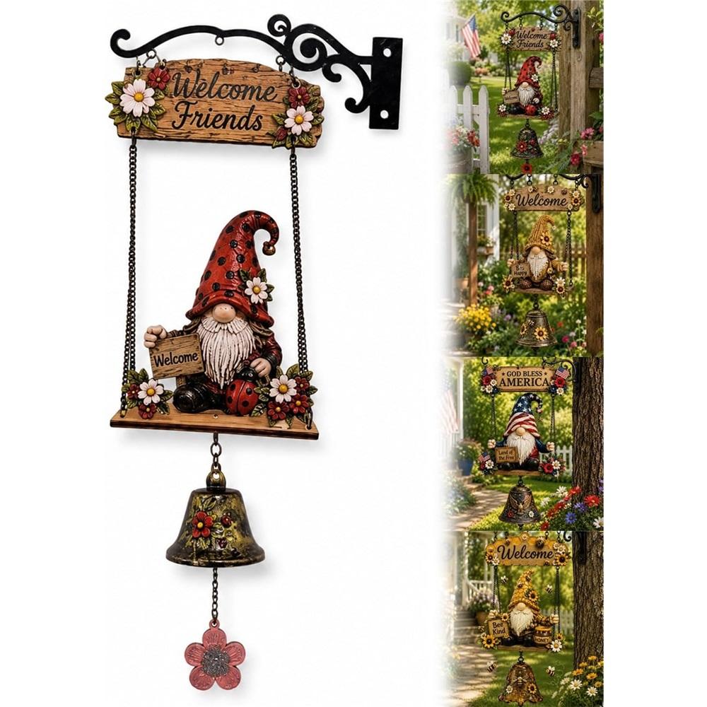 Country Garden Gnome Bell Outdoor Decorative Doorbell Hanging Ornament Bee Sunflower Welcome Country Style Sign
