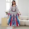 Vacation dress, long robe, loose positioned print beach cover-up, bikini dress