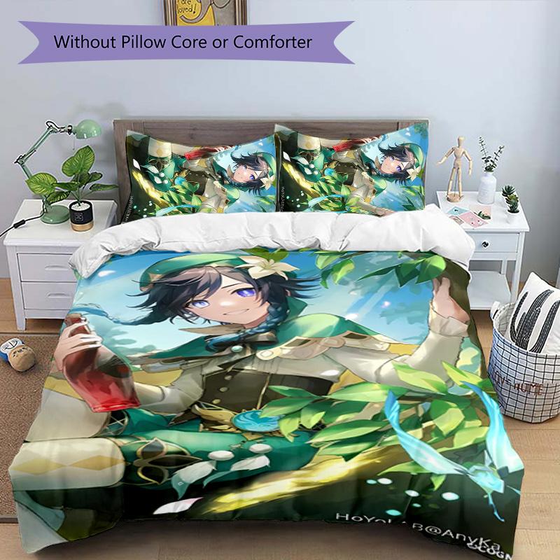 3pcs Genshin Impact characters8 pattern bedding set duvet cover set includes duvet cover &pillowcases, perfect all season bedroom decoration & gift