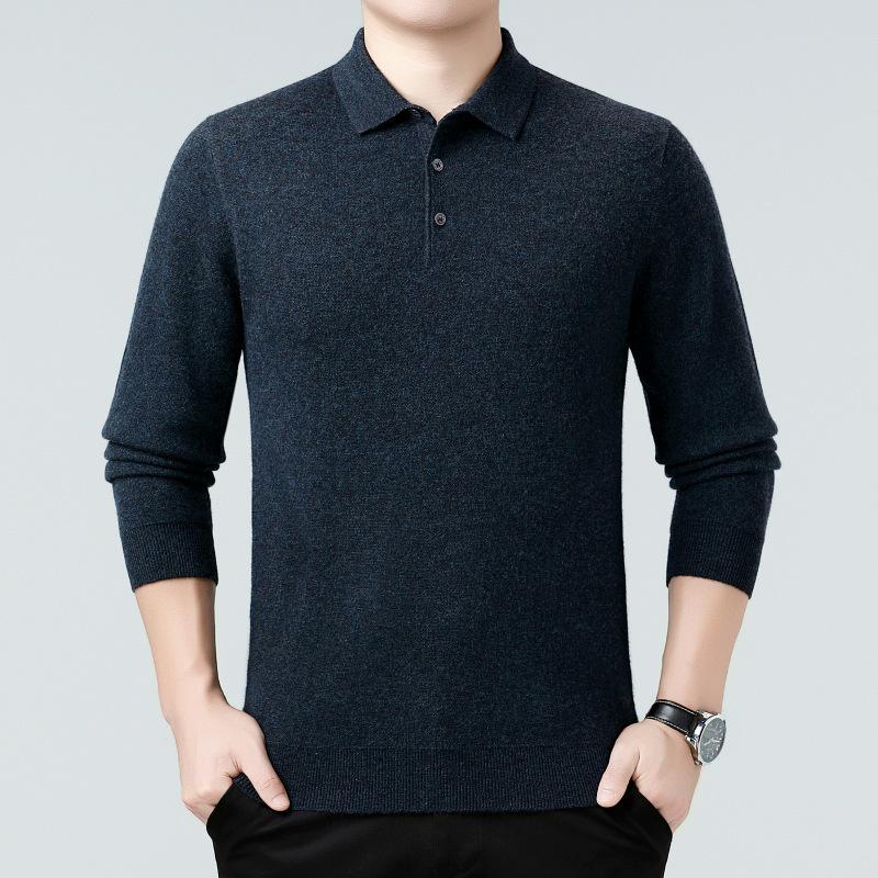 Genuine Brand Men's Luxury Wool Sweater 2025 - Thick, Warm, and Stylish Lapel Knitwear for Mid-Aged Dads.