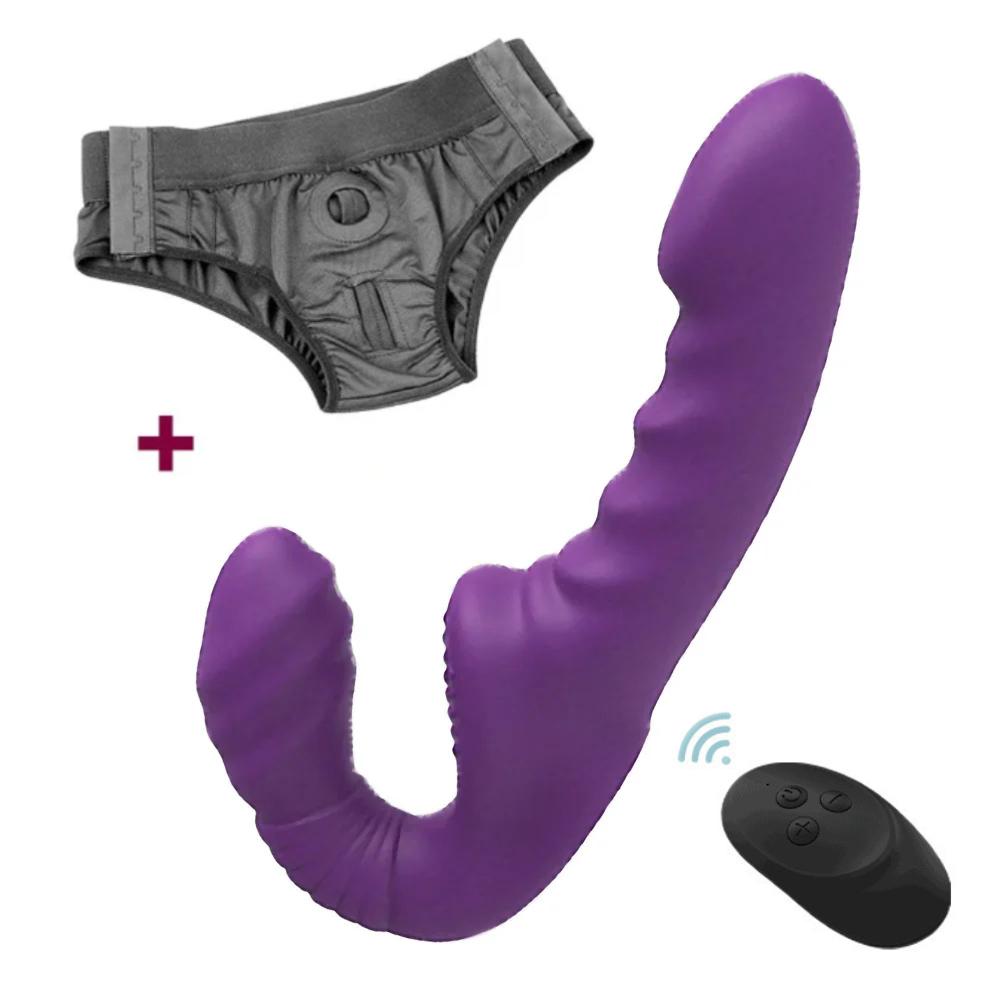Strapless Strap-on Dildo Vibrator with Remote Control For Women Lesbian Couples G-Spot Double-Ended Adult Sex Toys with 10 Modes