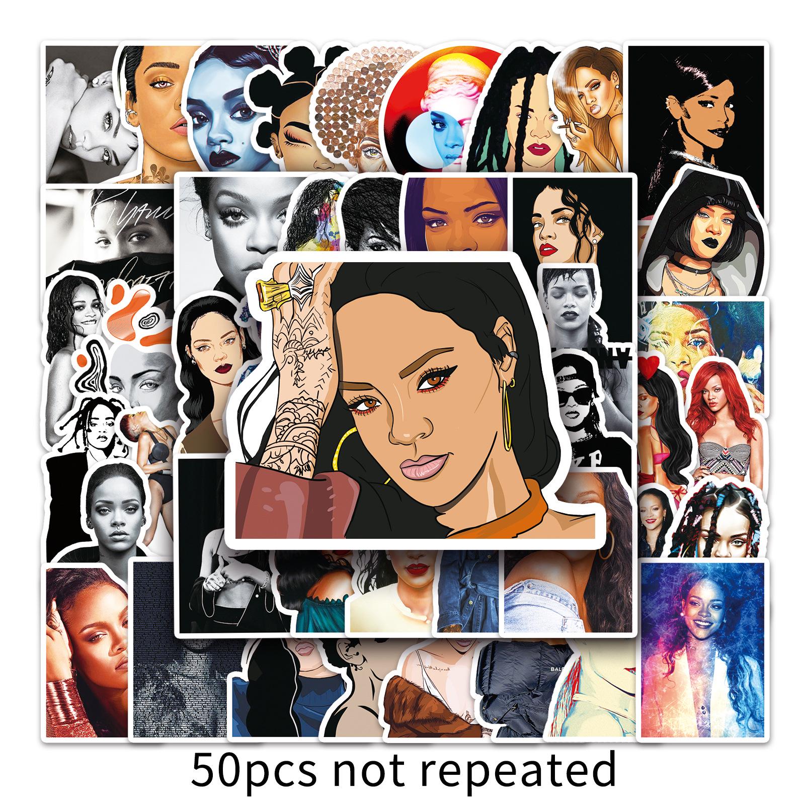 50 Unique Rihanna Graffiti Stickers: Waterproof & Versatile for Suitcases, Cars, Guitars.