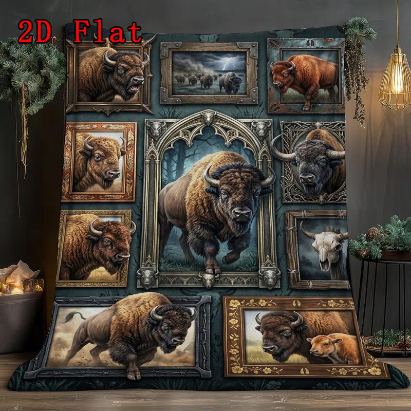 Buffalo Collection 2D Flat Pattern Flannel Blanket, High Quality All Seasons, Home Decor, Warmth and Comfort, Perfect for Christmas Gifts.