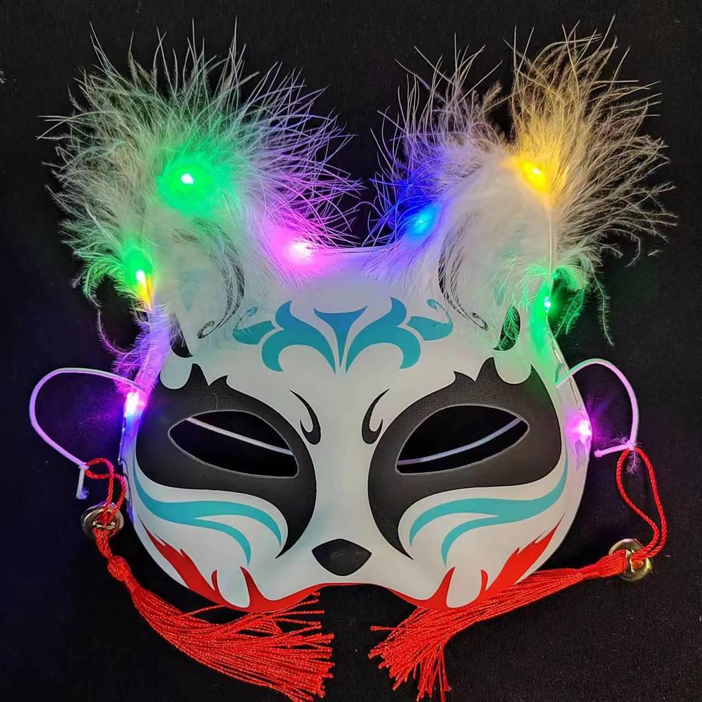 Luminous Cat Fox Mask - Hand-Painted Japanese Style Halloween Party Cosplay for Women