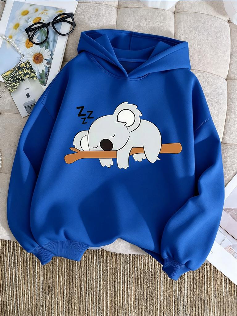 Felpa con Cappuccio per Bambini Stampa Koala Addormentato su Ramo Cartone Animato Felpa Larga Oversize Pullover Quotidiano per Ragazzi e Ragazze
