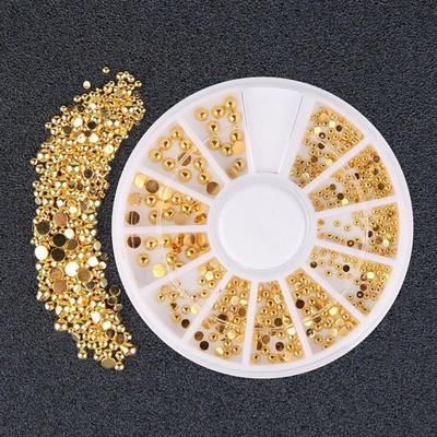DIY 2/3/4mm Mixed Golden Tone 3D DIY Flat Back Beads Nail Art Decoration Beauty