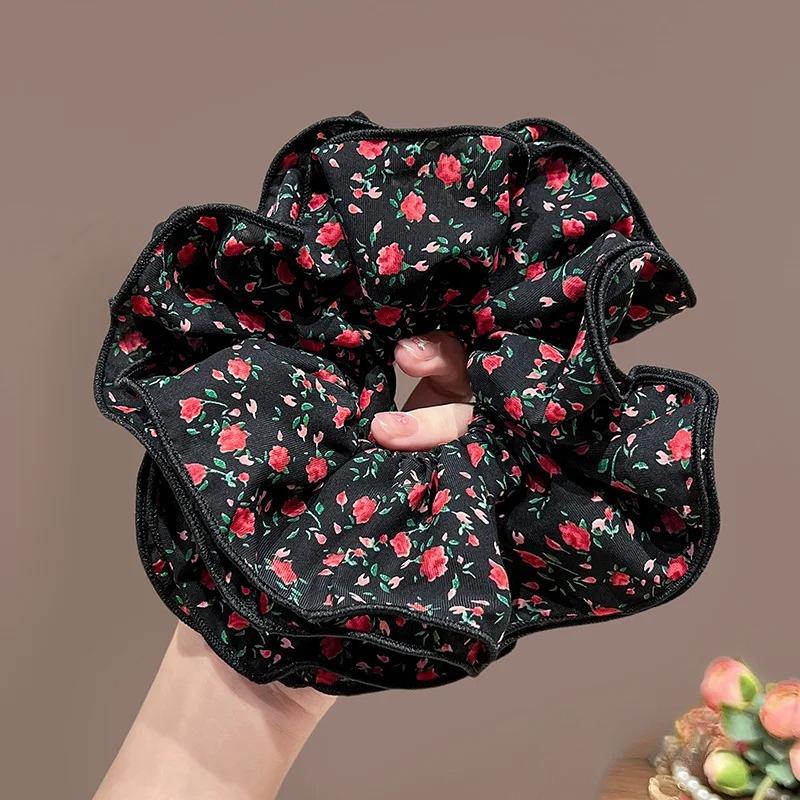 

Vintage Floral Layered Scrunchies Premium Elastic Hair Ties for Women Low Ponytail Holder Autumn Daily Hair Accessory