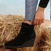 Fashion Autumn and Winter New Side Zipper Ladies Short Walking Women's Boots Suede Wedge Ankle Boots Women Shoes Black Big Size 42