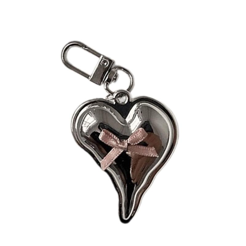 Love Heart Shaped Keychain Charm Pendant Silver Sturdy Alloy Keyring with Imitation Pearls for Bags Decoration