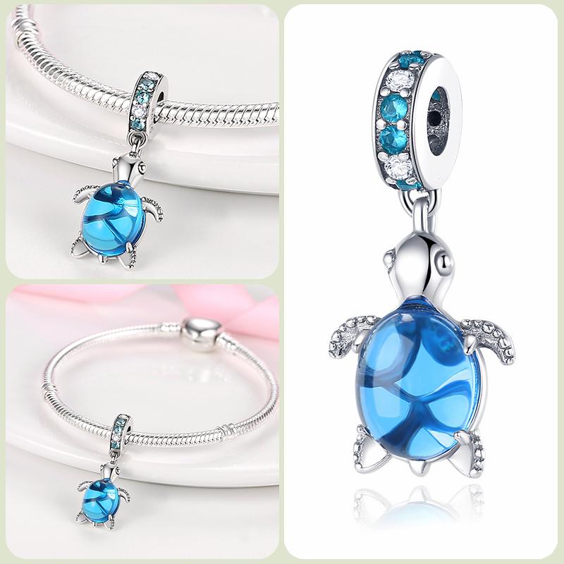 Modne koraliki zawieszki S925 ze srebra próby 925 w stylu klasycznym i romantycznym z motywem żółwia lotosu, odpowiednie do oryginalnej bransoletki DIY na prezent