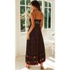 Womens Summer Floral Long Dress Ladies Bohemian V-neck Suspender Floral Holiday Dress