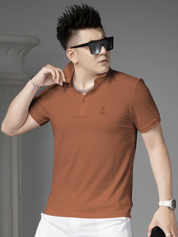 

European High-End Embroidered Short-Sleeve Polo Shirt for Men, Trendy Slim-Fit Top, 2025 New Summer Collared T-Shirt 5XL трава зеленый