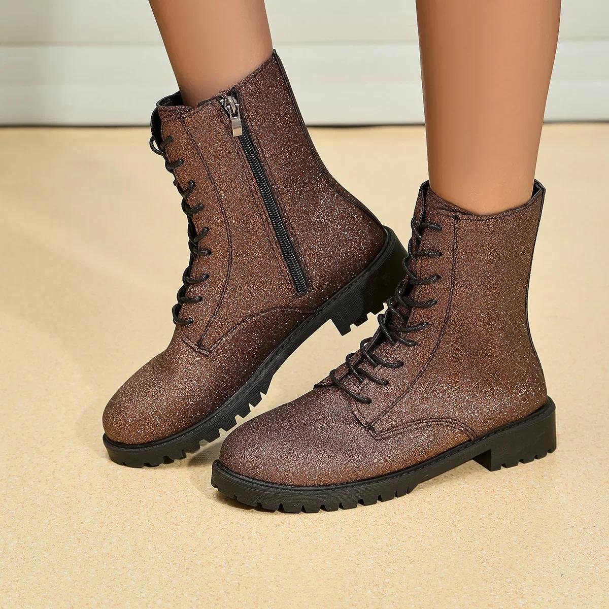 Модные блестящие ботильоны на шнуровке — фото 8