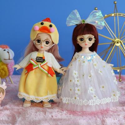 17CM Mini Movable 13Jointed Doll Girls Toy 3D Big Eyes BJD Princess Full Outfits Dresses  Collection Childrens Doll Gift