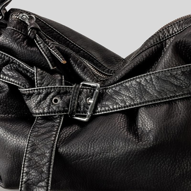 Large Capacity Soft Leather Tote Bags For Women Vintage Y2k Punk Bags Ladies Travel Commuting Handbags Motorcycle Crossbody Bag