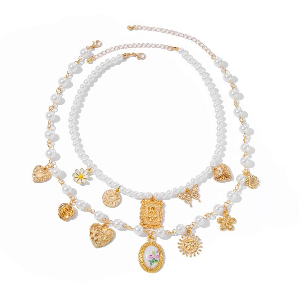 Multi-layer Butterfly Sunflower Necklace Heart Bowknot Pendant Choker  Bridal