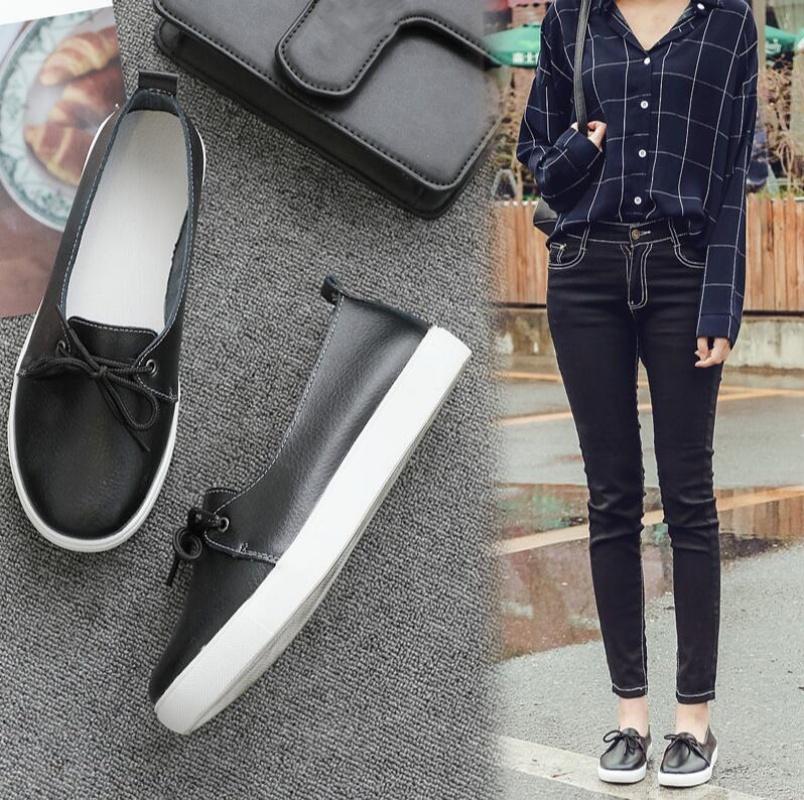 Studentinnen Gril Damen PU Leder Weiße Schuhe Ballerinas Plateau Schnürschuhe Koreanische Casual Vulkanisierte Schuhe