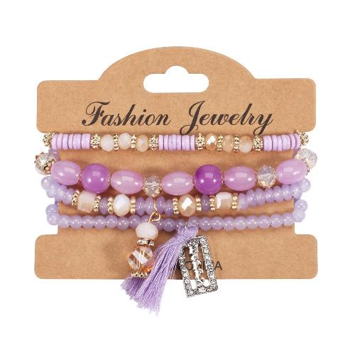European American Fashion Bohemian Layered Beaded Bracelets Elastic Ethnic Bracelets for Women Female Bangle Bracelet