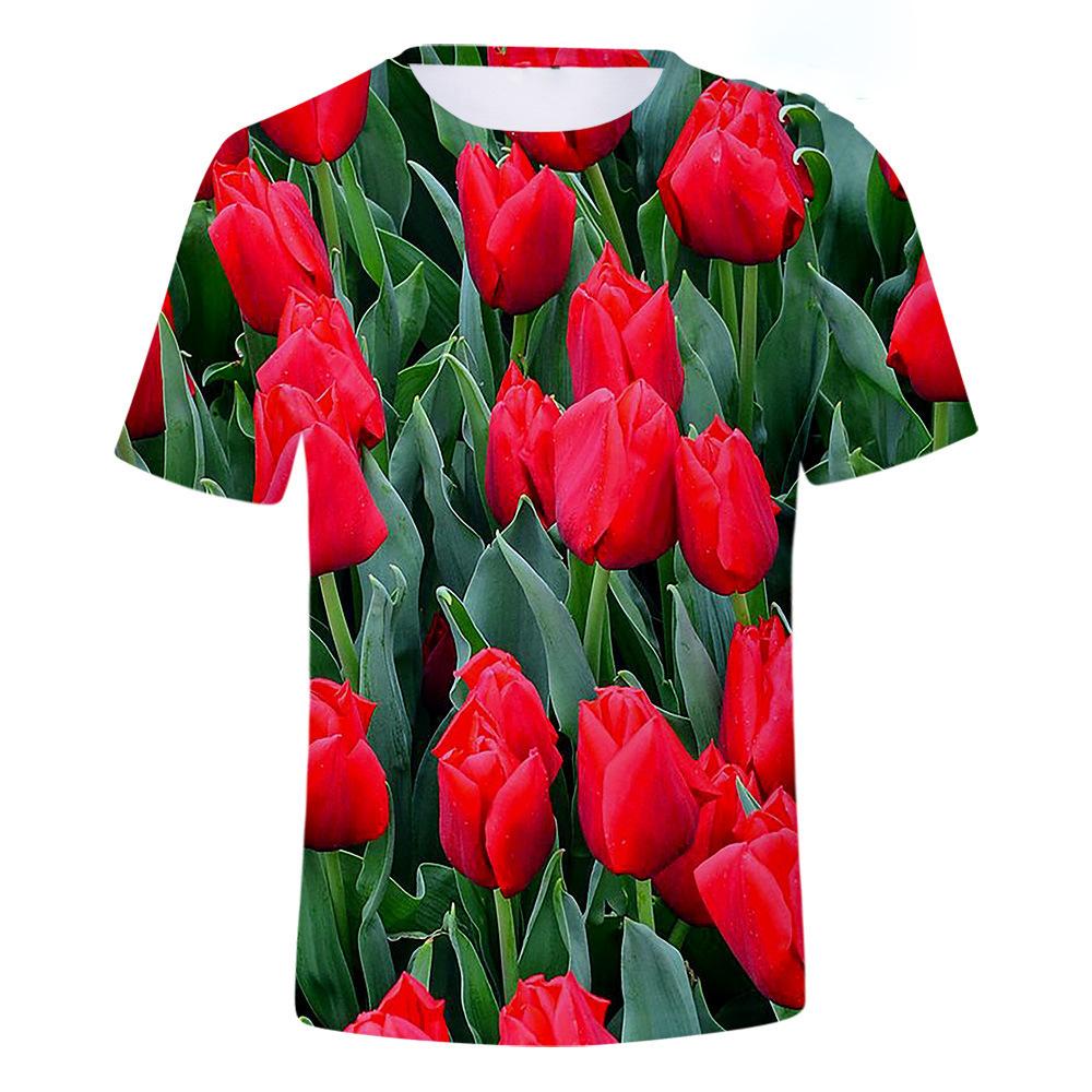 Rose Flower T-Shirts Floral 3D Print Men Women Hip Hop O-Neck Short Sleeve T Shirt Oversized Harajuku Y2k Tops Tees Kid Clothing