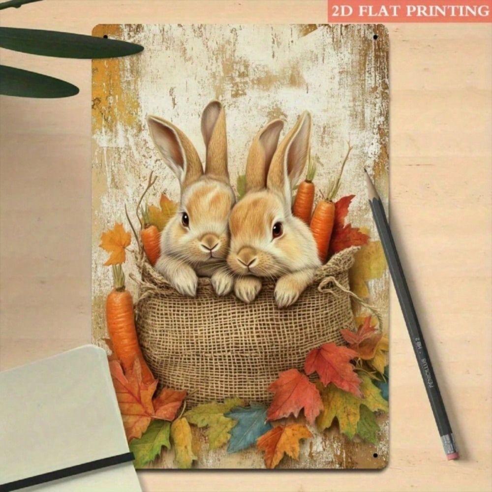 Vintage Rabbit Carrot Metal Poster Wall Art Kitchen Decor