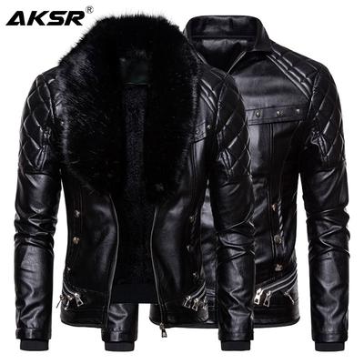 Punk Style Men's Winter Fashion Detachable Fur Collar Lapel Collar Cool Thicken Leather Jacket Leather Costume