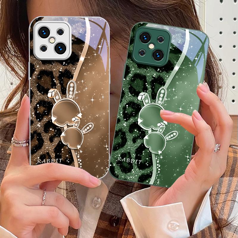 Leopard Cartoon Rabbit For Oppo Find X5 X8 Pro X3 Lite A72 58 73 54S F11 79 Reno 6 4Z 5G Nord N200 Tempered Glass Phone Case