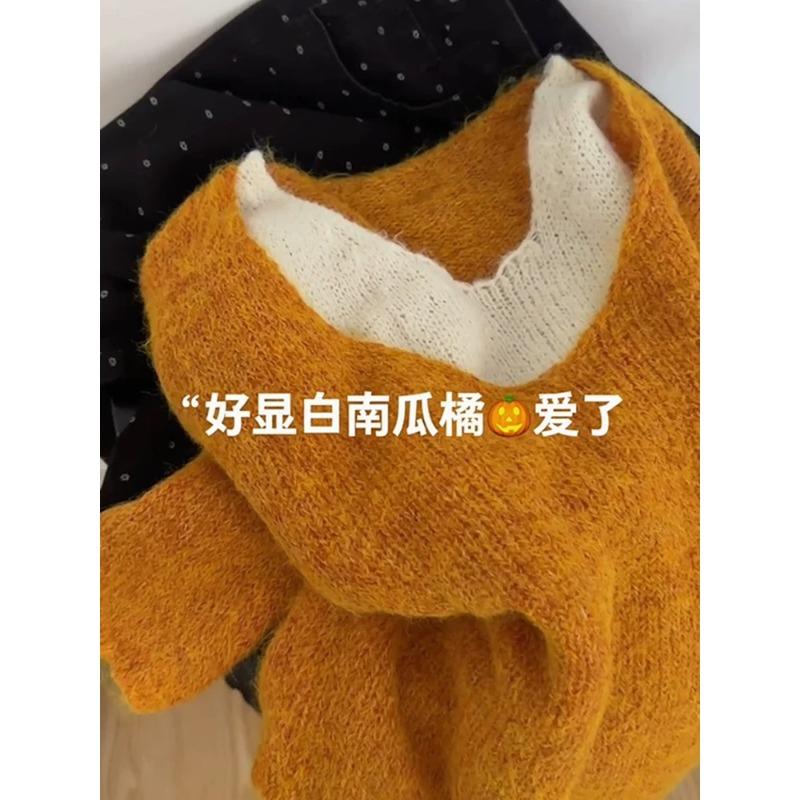 

Super recommended and super versatile | Autumn new lazy wind fake two-piece splicing collar sleeve orange sweater women L