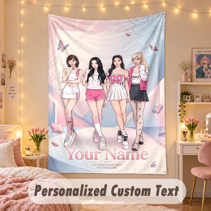Custom Personalized Tapestry,aespa Print Custom Name Text Wall Art Hanging for Bedroom