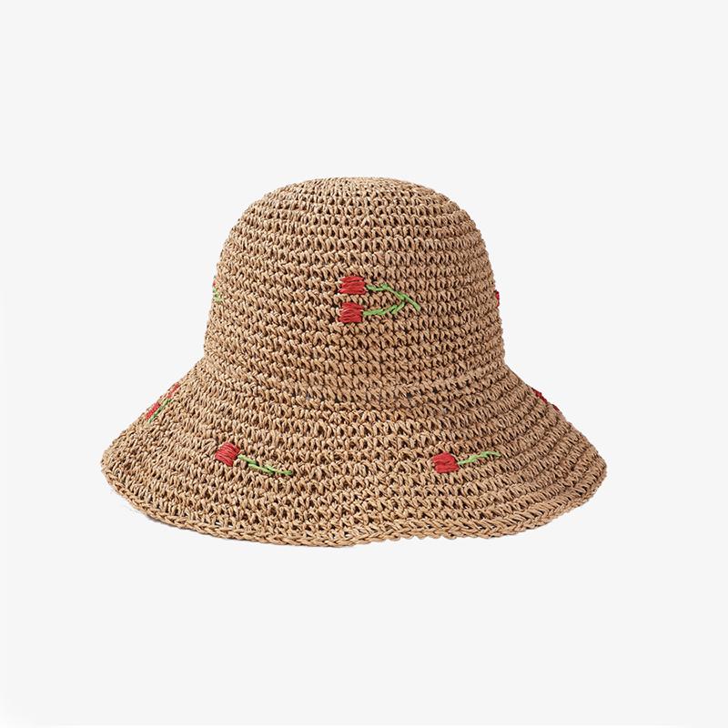 Versatile Hat Style Straw Woven Sweet Cherry Female Sunshade Hats Fisherman