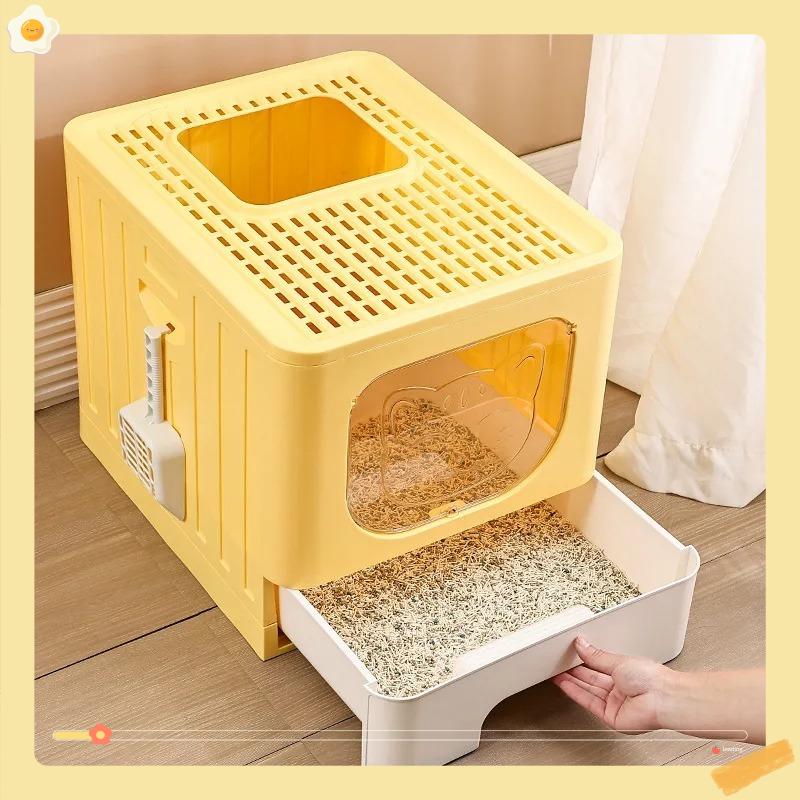 The drawer type cat litter box is fully enclosed and anti-splash cat toilet is opened and the kitten is deodorized.