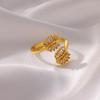 Vintage Zircon Hug Leaf Rings for Women Stainless Steel Gold Color Adjustable Wedding Ring  Simple Statement Jewelry Gift