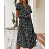 Summer polka dot printed short-sleeved mid-length dress women's fashion all-match elegant temperament