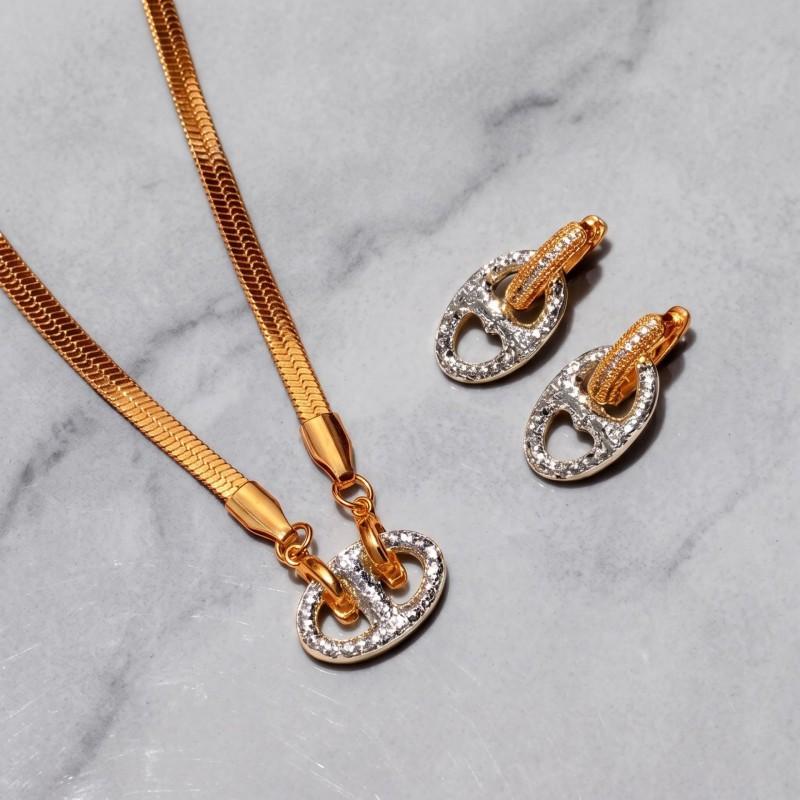 Womens Pig Nose Gold Two-Tone Earrings Clavicle Chain 2026 Fashion Jewelry