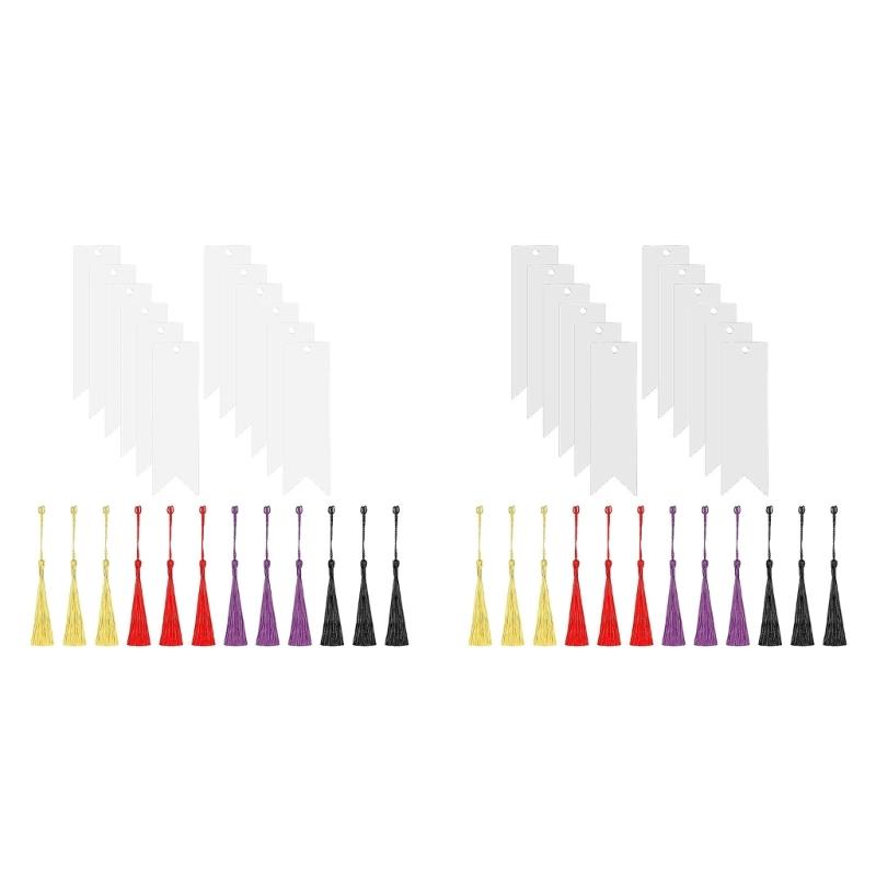 12 Pcs Blank Bookmarks Set Rectangular Acrylic Bookmarks with Colourful Tassels Clear Bookmarks for Handmde Projects