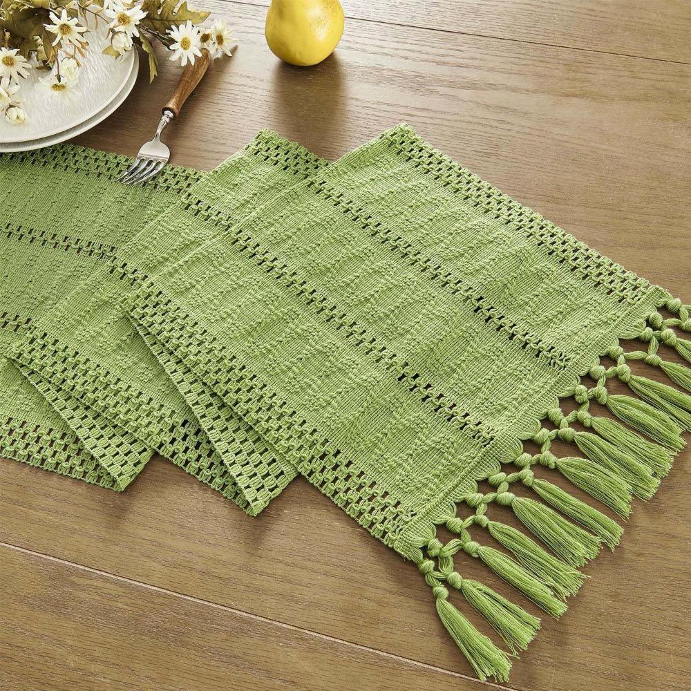 American Style Festival Dining Table Cover Solid Color Tablecloth Boho Table Runner Christmas