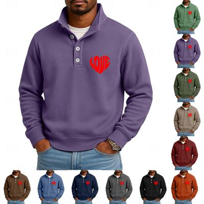 Men's Casual Stand-Up Collar Long-Sleeve Top Print Button-Down Sweatshirt