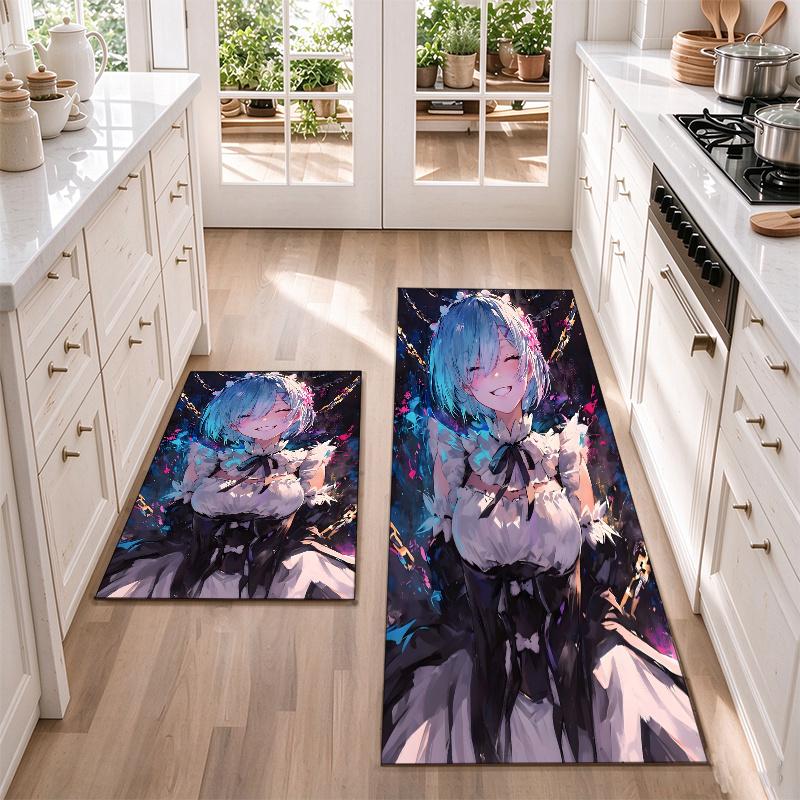 Re Zero Flannel Kitchen Floor Mat – Non-Slip, Absorbent and Easy to Clean Suitable for Kitchens, Entryways Bedroomsand Bathrooms