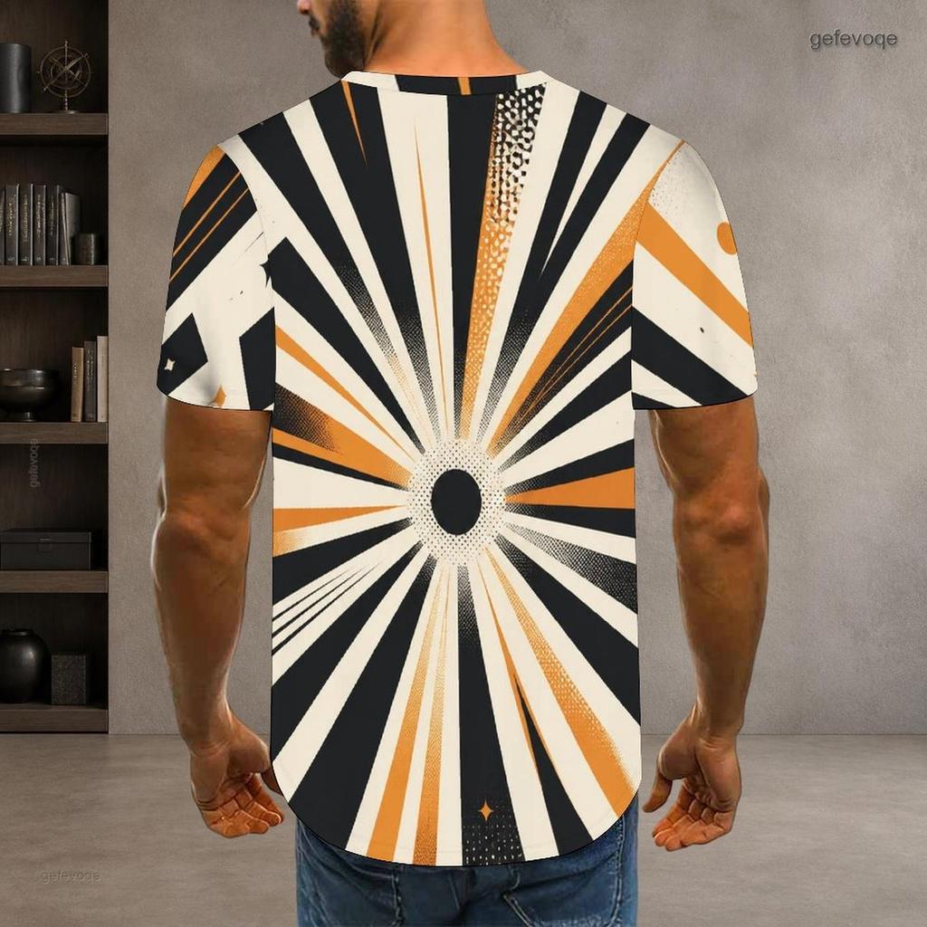 Men Plus Size Geometric Printed Round Neck Short Sleeve T Shirt