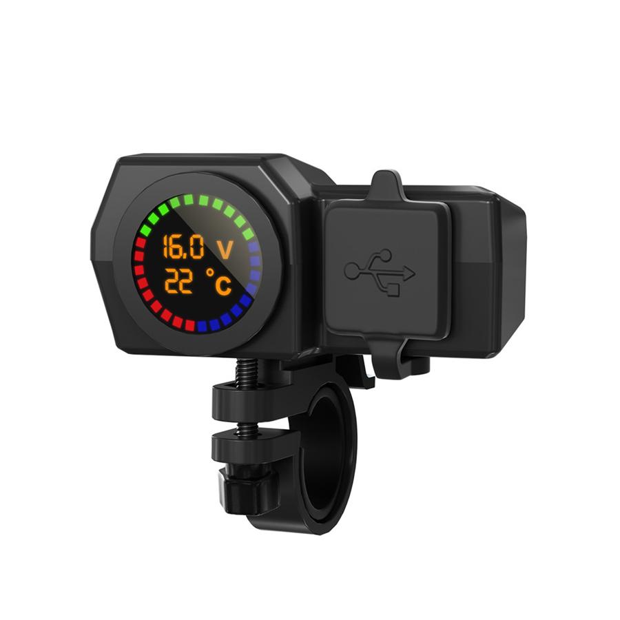 Motorcycle USB+Type-c Port Mobile Phone Charger With Temperature Voltage Display