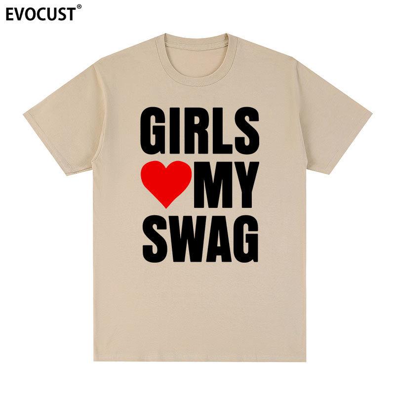 Girls Love My Swag Short-sleeved T-shirt American Funny Fun Letter Graffiti Casual Men and Women Couple Heavy Plus Size Top